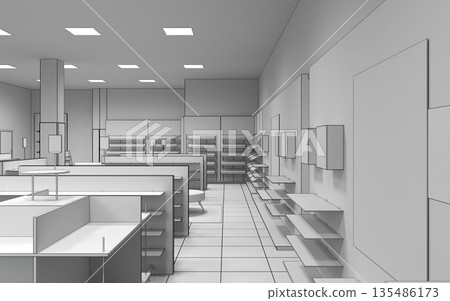 shopping mall, interior visualization, 3D illustration 135486173