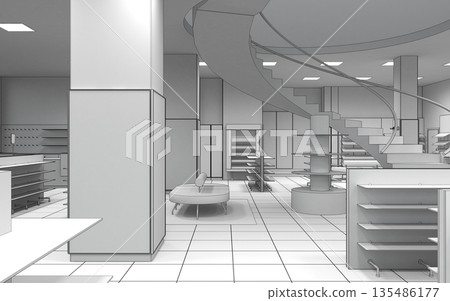 shopping mall, interior visualization, 3D illustration 135486177