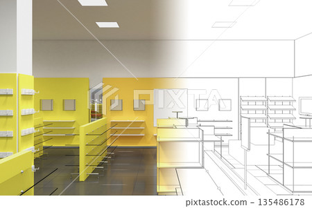 shopping mall, interior visualization, 3D illustration 135486178