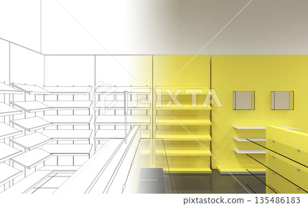 shopping mall, interior visualization, 3D illustration 135486183