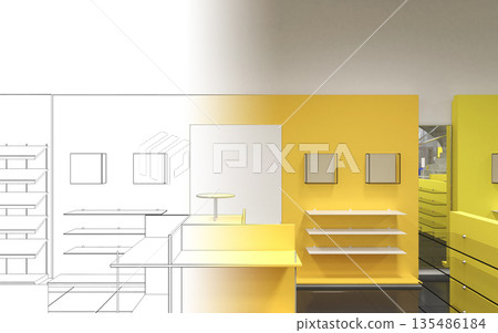 shopping mall, interior visualization, 3D illustration shopping mall, interior visualization, 3D illustration 135486184