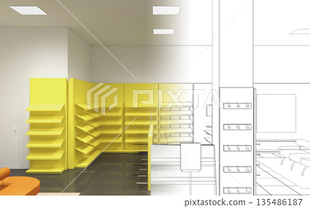 shopping mall, interior visualization, 3D illustration 135486187