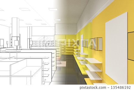 shopping mall, interior visualization, 3D illustration 135486192