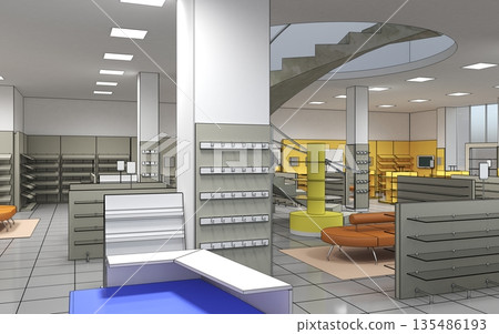shopping mall, interior visualization, 3D illustration 135486193