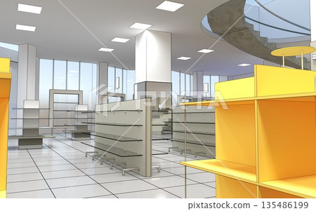 shopping mall, interior visualization, 3D illustration 135486199