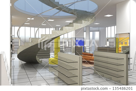shopping mall, interior visualization, 3D illustration 135486201