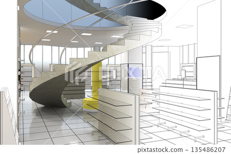shopping mall, interior visualization, 3D illustration 135486207