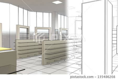 shopping mall, interior visualization, 3D illustration 135486208