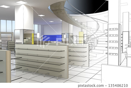 shopping mall, interior visualization, 3D illustration 135486210
