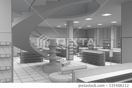 shopping mall, interior visualization, 3D illustration 135486212