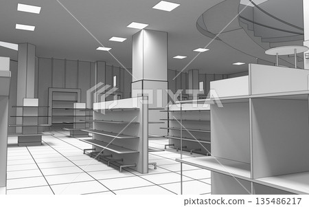 shopping mall, interior visualization, 3D illustration 135486217