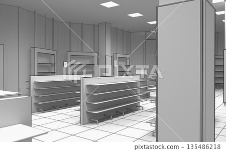 shopping mall, interior visualization, 3D illustration shopping mall, interior visualization, 3D illustration 135486218
