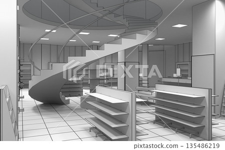 shopping mall, interior visualization, 3D illustration 135486219