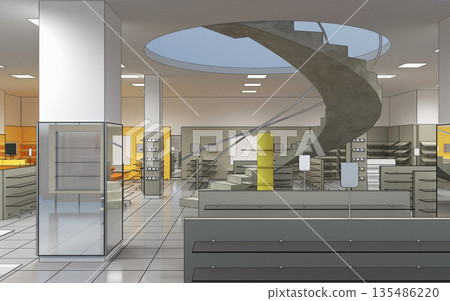 shopping mall, interior visualization, 3D illustration shopping mall, interior visualization, 3D illustration 135486220