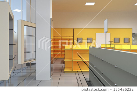 shopping mall, interior visualization, 3D illustration 135486222