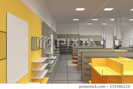 shopping mall, interior visualization, 3D illustration 135486229