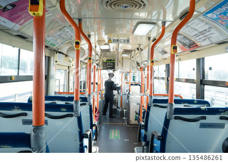 Public transport bus interior, bus seats, private bus Public transport bus interior, bus seats, private bus 135486261