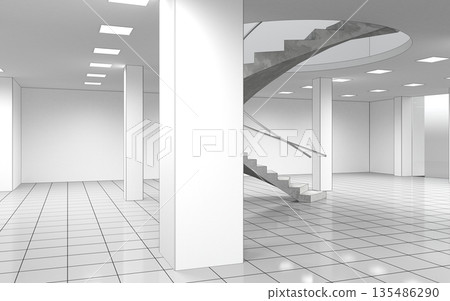 empty room, interior visualization, 3D illustration empty room, interior visualization, 3D illustration 135486290