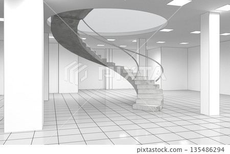 empty room, interior visualization, 3D illustration empty room, interior visualization, 3D illustration 135486294