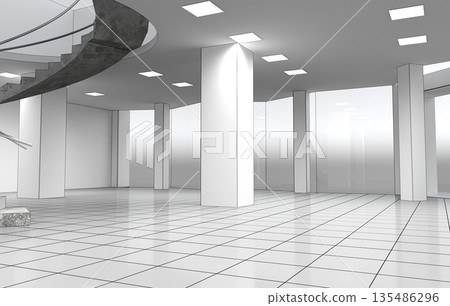 empty room, interior visualization, 3D illustration empty room, interior visualization, 3D illustration 135486296
