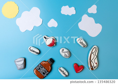 Cookies on a fishing theme. Fishing equipment. Cookies on a fishing theme. Fishing equipment. 135486320