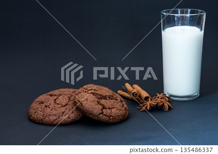 Chocolate and milk. Healthy energy snack. Chocolate and milk. Healthy energy snack. 135486337