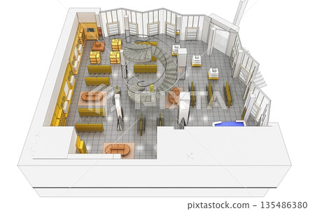 shopping mall, interior visualization, 3D illustration 135486380