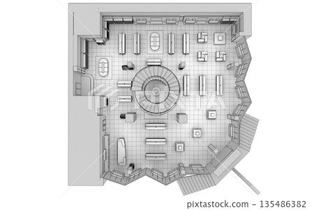 shopping mall, interior visualization, 3D illustration 135486382