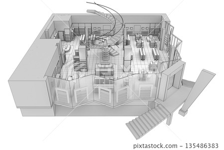shopping mall, interior visualization, 3D illustration 135486383