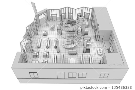 shopping mall, interior visualization, 3D illustration 135486388