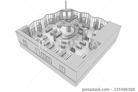 shopping mall, interior visualization, 3D illustration 135486389