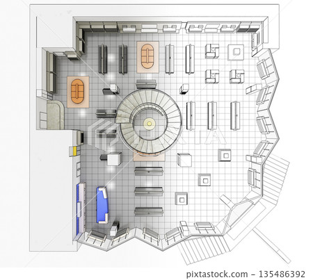 shopping mall, interior visualization, 3D illustration 135486392