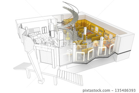 shopping mall, interior visualization, 3D illustration 135486393