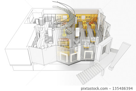 shopping mall, interior visualization, 3D illustration 135486394