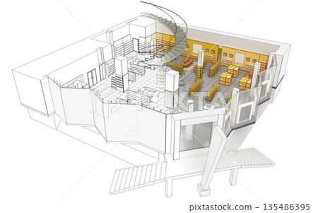 shopping mall, interior visualization, 3D illustration shopping mall, interior visualization, 3D illustration 135486395