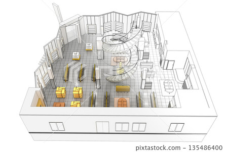 shopping mall, interior visualization, 3D illustration shopping mall, interior visualization, 3D illustration 135486400