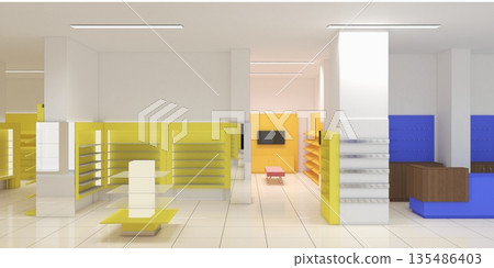 shopping mall, interior visualization, 3D illustration shopping mall, interior visualization, 3D illustration 135486403