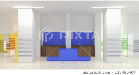 shopping mall, interior visualization, 3D illustration shopping mall, interior visualization, 3D illustration 135486404