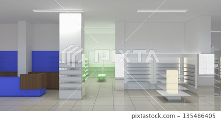shopping mall, interior visualization, 3D illustration 135486405