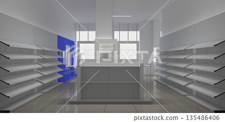 shopping mall, interior visualization, 3D illustration 135486406
