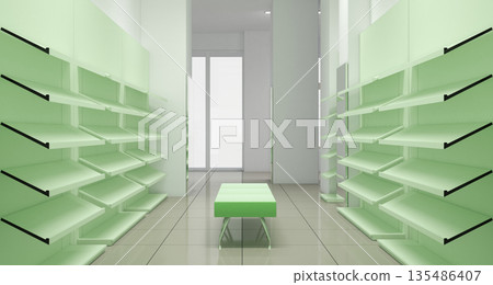 shopping mall, interior visualization, 3D illustration shopping mall, interior visualization, 3D illustration 135486407