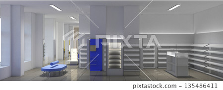 shopping mall, interior visualization, 3D illustration 135486411