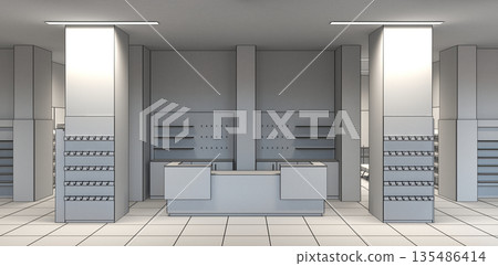 shopping mall, interior visualization, 3D illustration shopping mall, interior visualization, 3D illustration 135486414