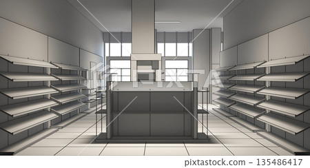 shopping mall, interior visualization, 3D illustration shopping mall, interior visualization, 3D illustration 135486417