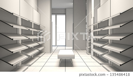 shopping mall, interior visualization, 3D illustration shopping mall, interior visualization, 3D illustration 135486418