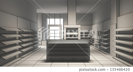 shopping mall, interior visualization, 3D illustration shopping mall, interior visualization, 3D illustration 135486420