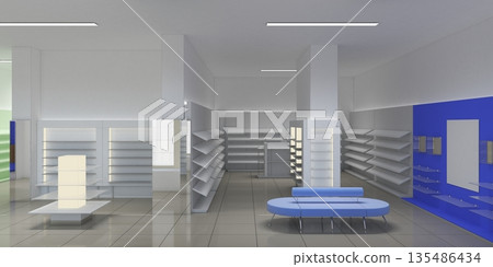 shopping mall, interior visualization, 3D illustration shopping mall, interior visualization, 3D illustration 135486434