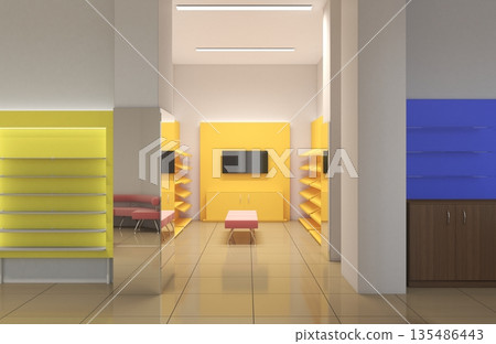 shopping mall, interior visualization, 3D illustration shopping mall, interior visualization, 3D illustration 135486443