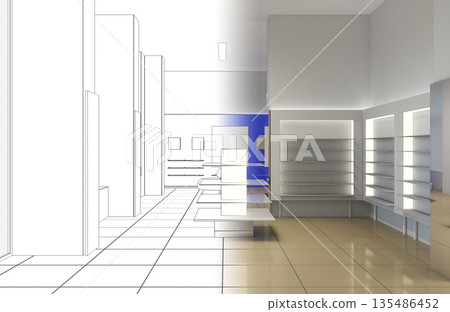 shopping mall, interior visualization, 3D illustration shopping mall, interior visualization, 3D illustration 135486452