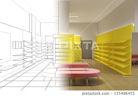 shopping mall, interior visualization, 3D illustration shopping mall, interior visualization, 3D illustration 135486455